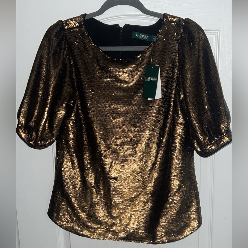 Lauren by Ralph Lauren gold sequined top